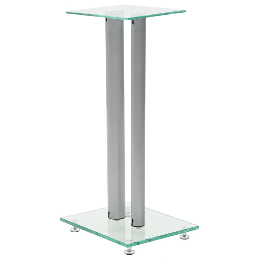 Speakerstandaarden zuil-ontwerp gehard glas zilver 2 st Zilver