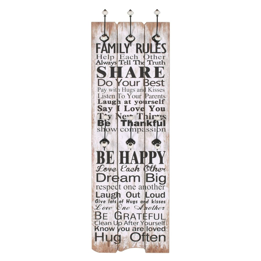 Wandkapstok Met 6 Haken Family Rules 120X40 Cm