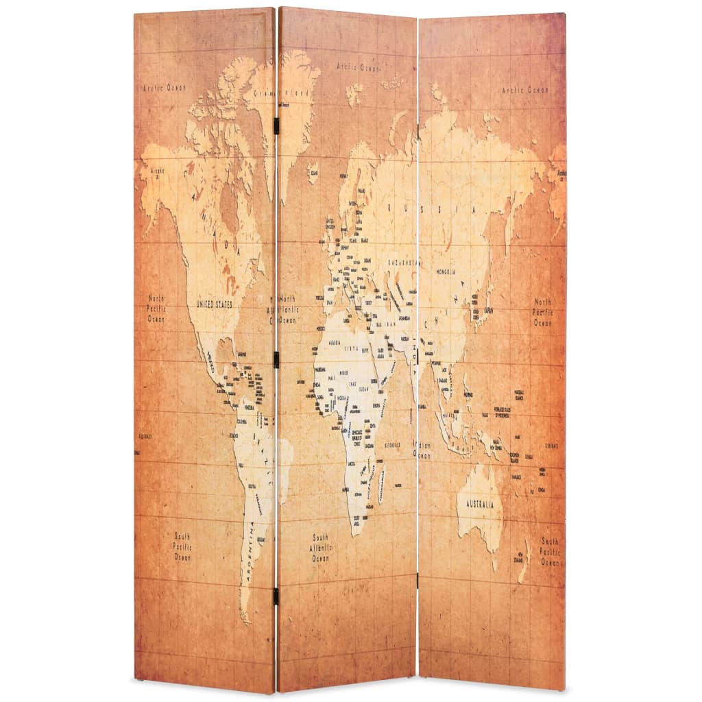 Kamerscherm Inklapbaar Wereldkaart Geel 120 x 170 cm