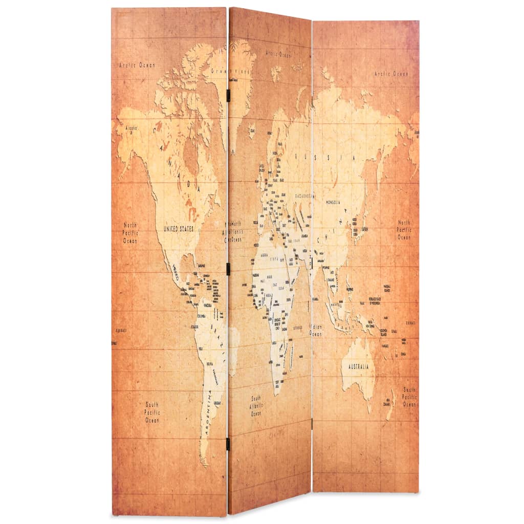 Kamerscherm Inklapbaar Wereldkaart Geel 120 x 170 cm