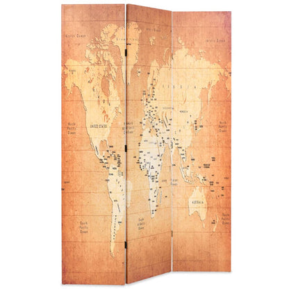 Kamerscherm Inklapbaar Wereldkaart Geel 120 x 170 cm