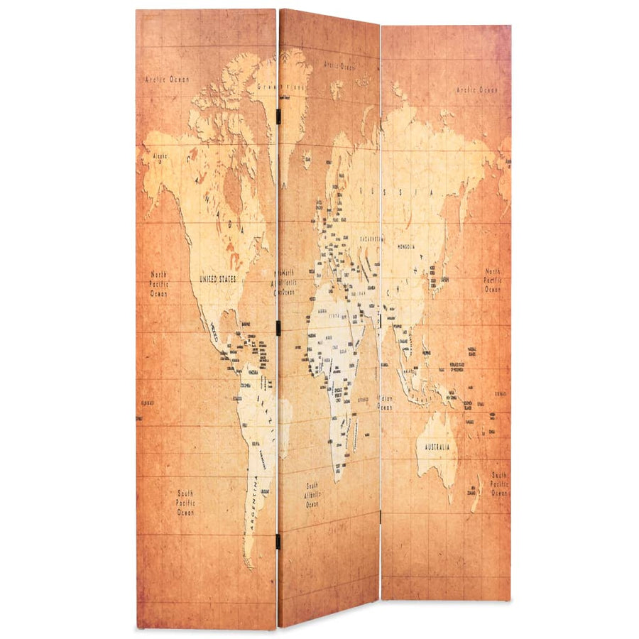 Kamerscherm Inklapbaar Wereldkaart Geel 120 x 170 cm
