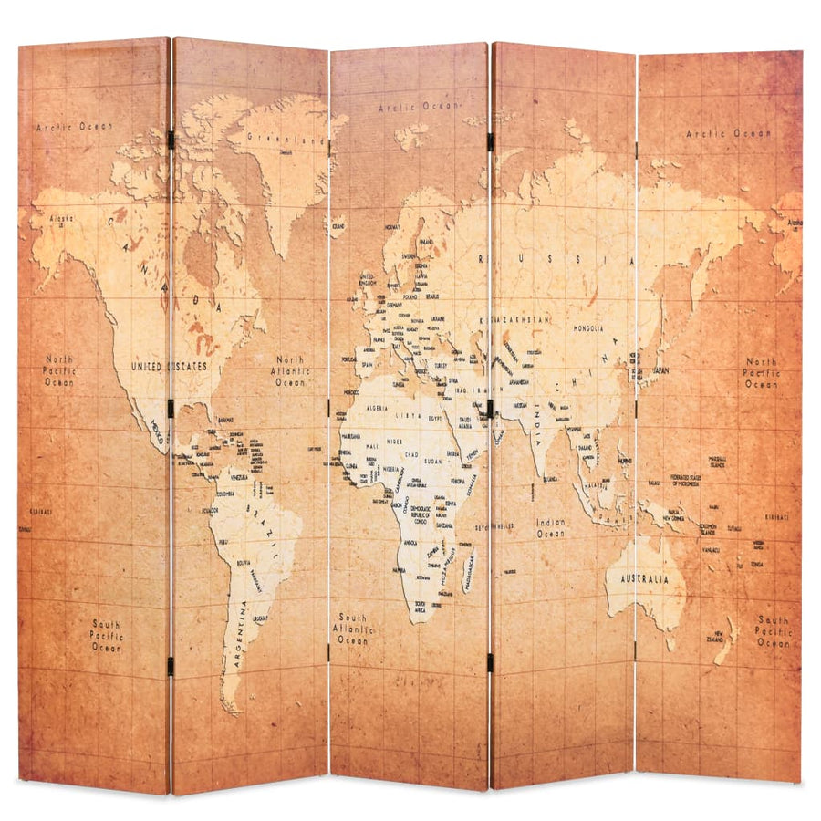 Kamerscherm Inklapbaar Wereldkaart Geel 200 x 170 cm