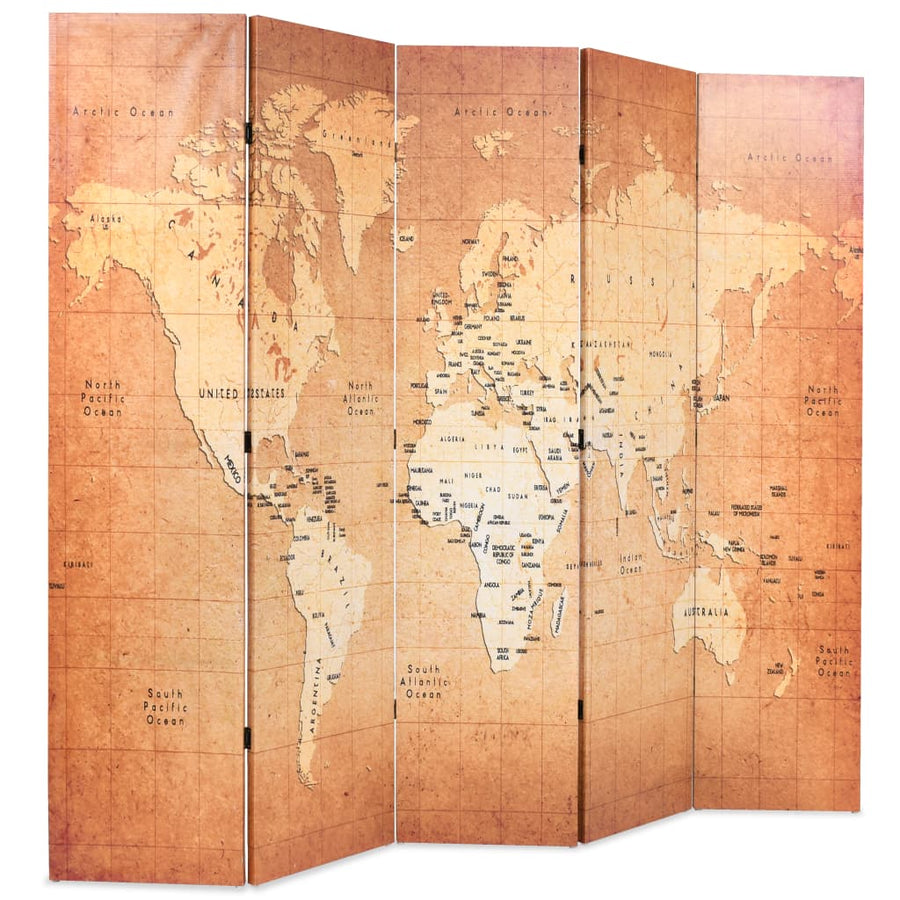 Kamerscherm Inklapbaar Wereldkaart Geel 200 x 170 cm