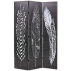 Folding room divider with feathers, 120x170 cm, black and white
