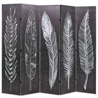 Folding room divider feathers 200x170 cm black and white