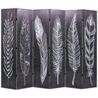 Folding room divider feathers 228x170 cm black and white
