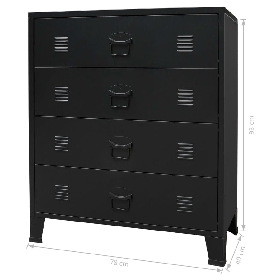 Ladekast Industriële Stijl 78X40X93 Cm Metaal Zwart