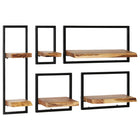 5-piece Wall Shelf Set Solid Acacia Wood and Steel