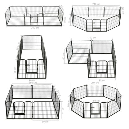 Hondenren Met 80X60 Cm Staal Zwart 60 x 80 cm 8 panelen