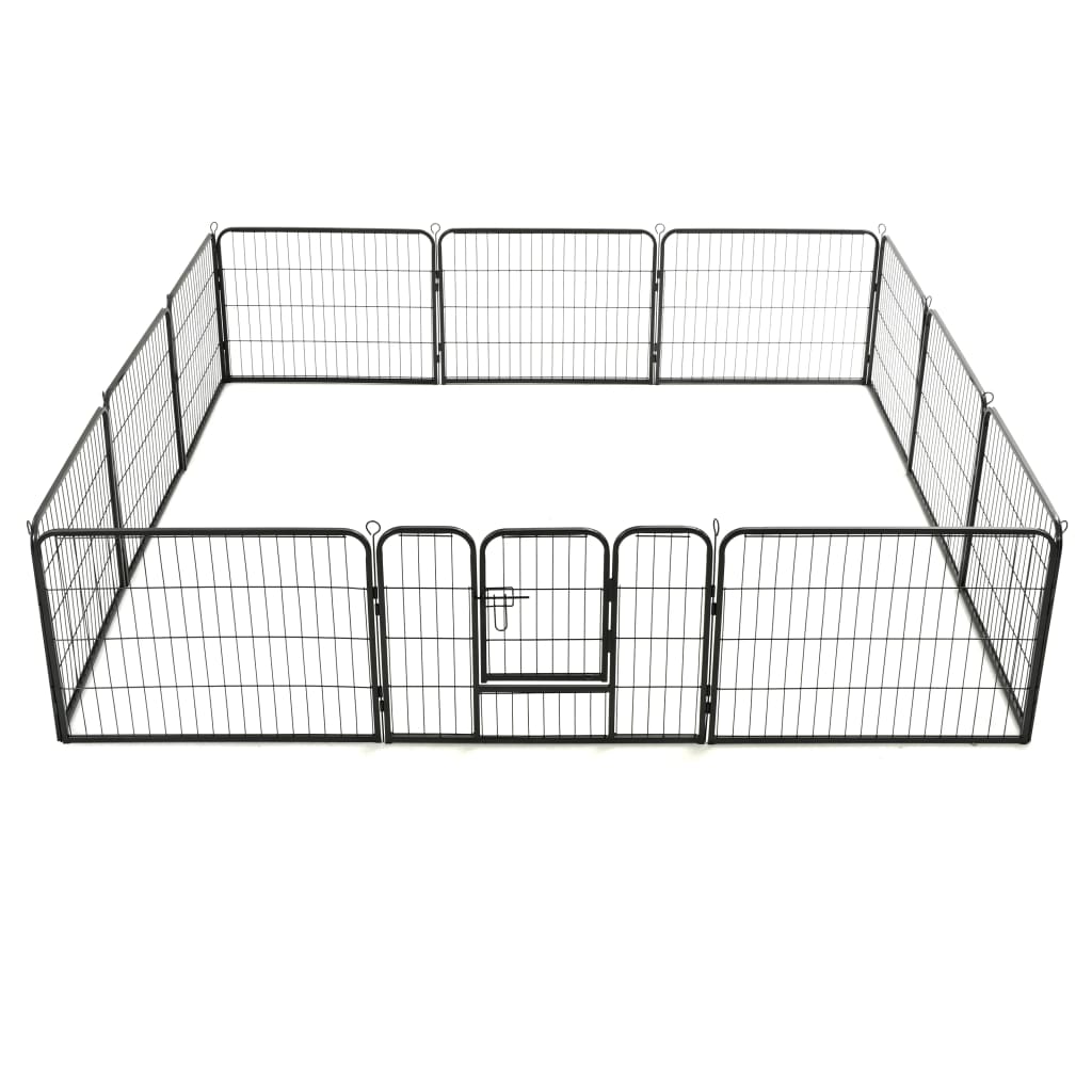 Hondenren Met 80X60 Cm Staal Zwart 60 x 80 cm 12 panelen
