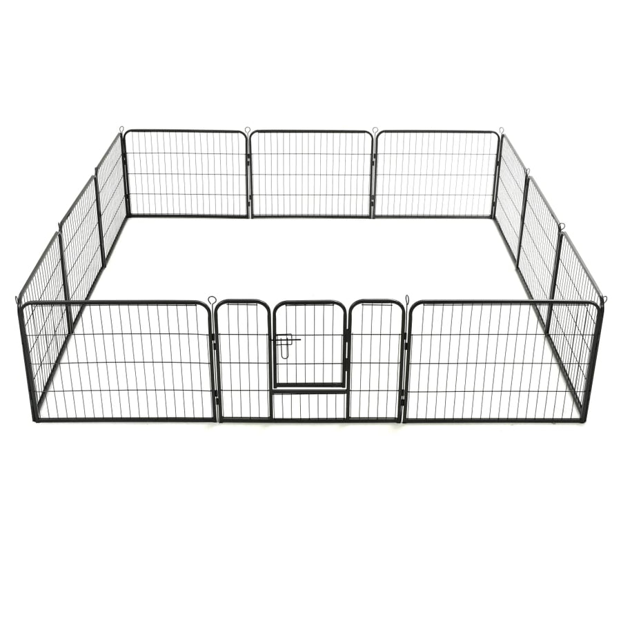 Hondenren Met 80X60 Cm Staal Zwart 60 x 80 cm 12 panelen