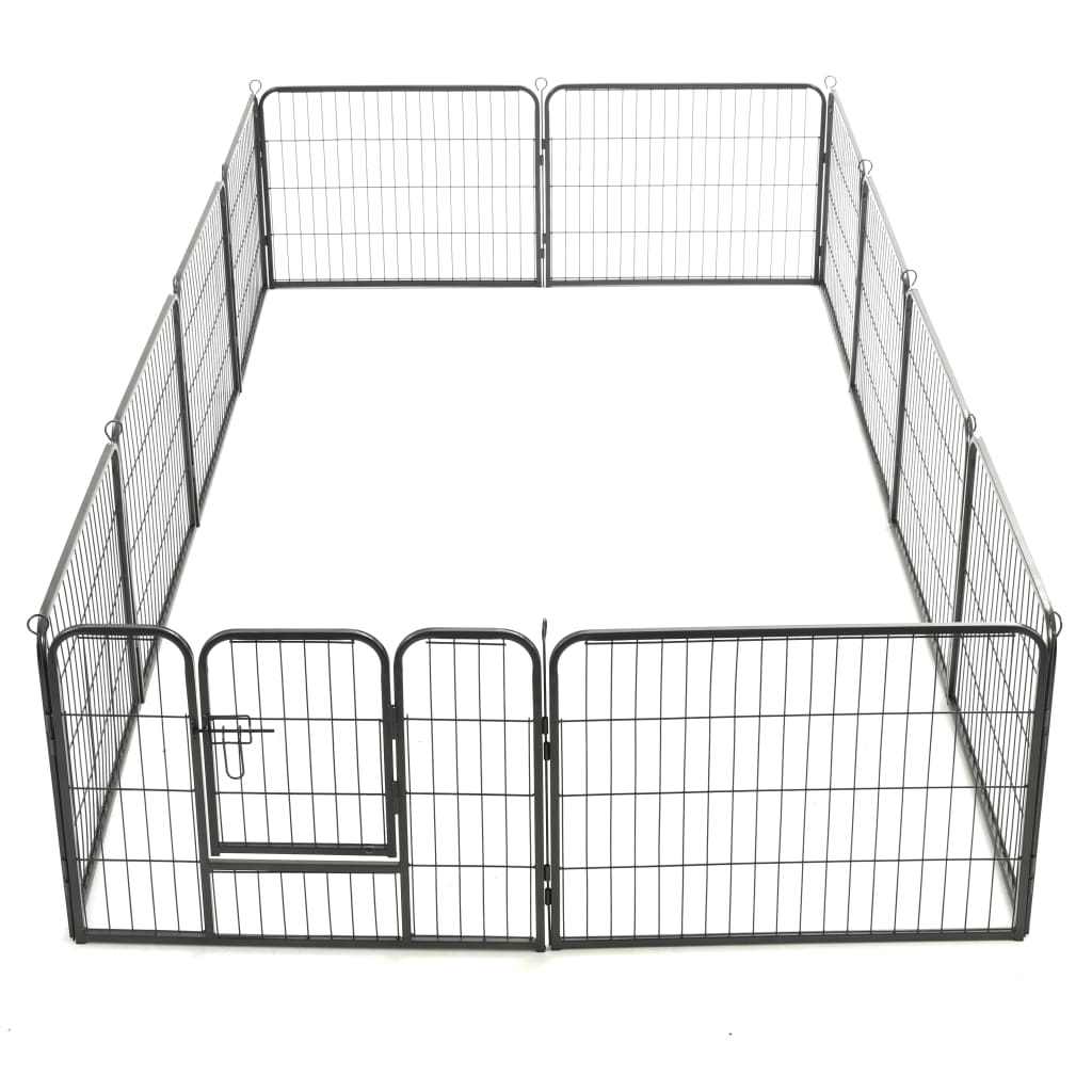 Hondenren Met 80X60 Cm Staal Zwart 60 x 80 cm 12 panelen