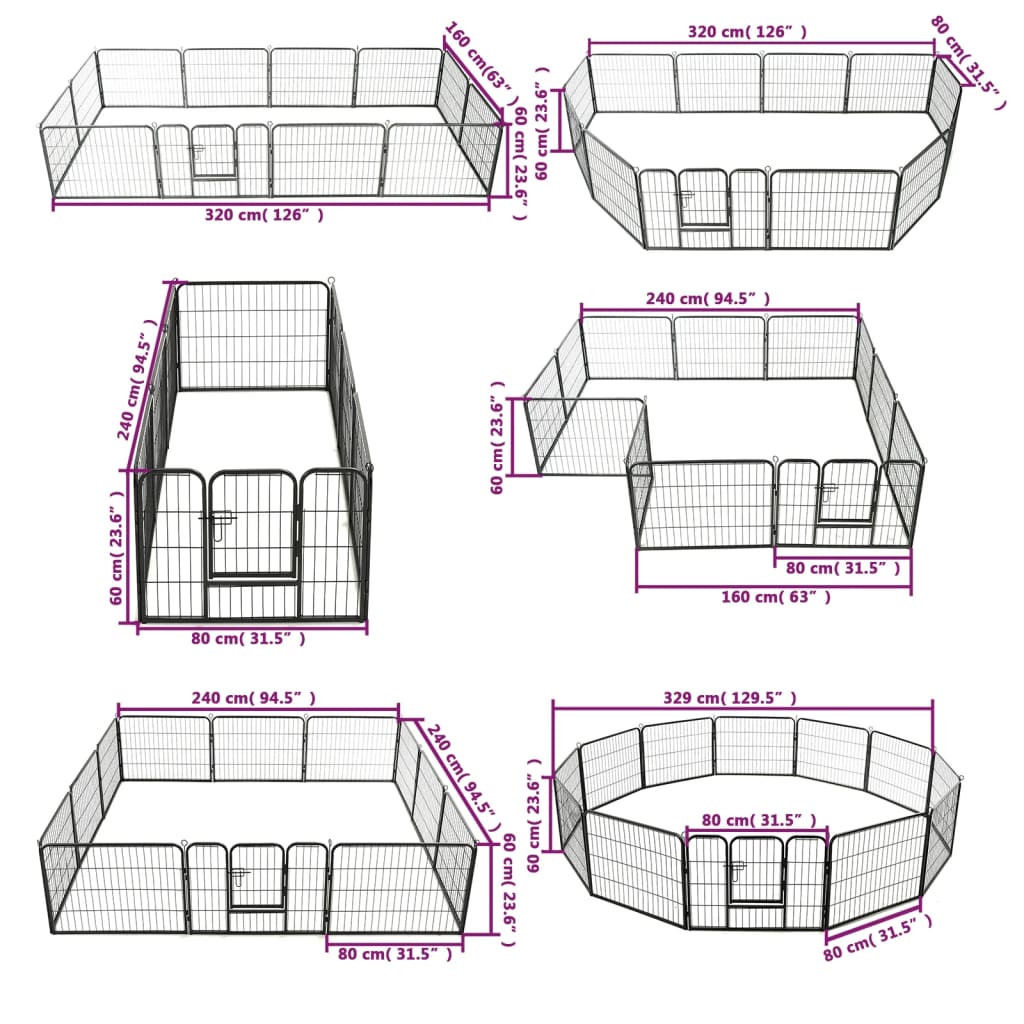 Hondenren Met 80X60 Cm Staal Zwart 60 x 80 cm 12 panelen