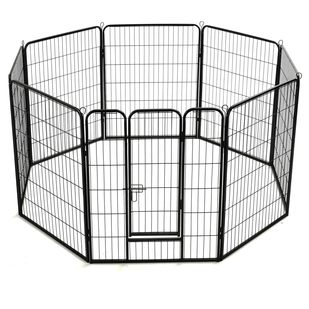 Hondenren met 8 panelen 80x100 cm staal zwart 80 x 100 cm 8 panelen