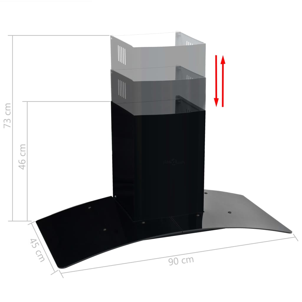 Wandafzuigkap 756 M³/U 90 Cm Roestvrij Staal Zwart 90 x 45 x (46-73) cm