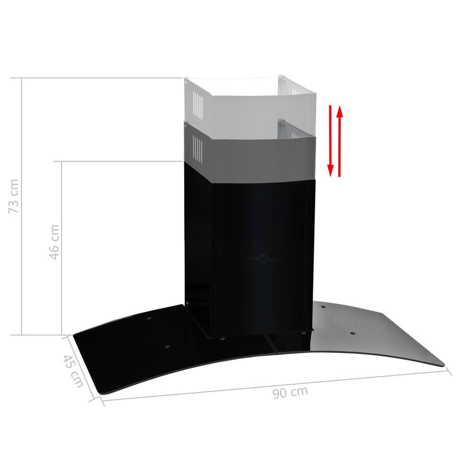 Wandafzuigkap 756 M³/U 90 Cm Roestvrij Staal Zwart 90 x 45 x (46-73) cm