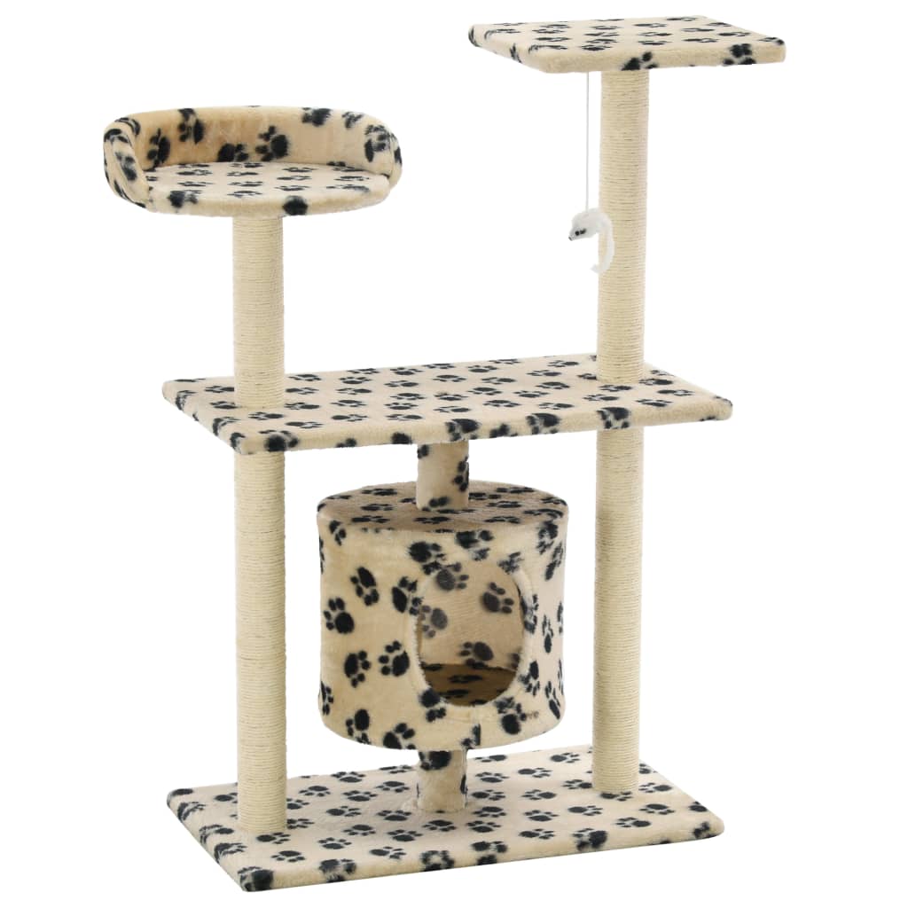 Kattenkrabpaal met sisal krabpalen 95 cm pootafdrukken beige Beige met pootafdrukken