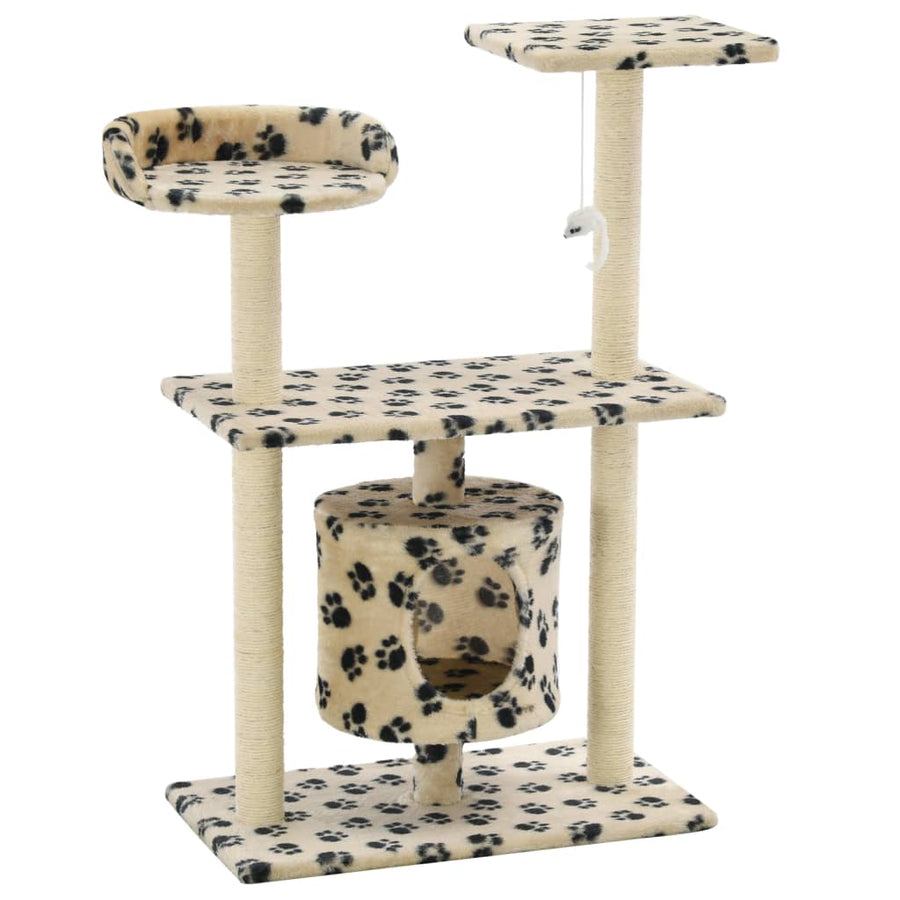 Kattenkrabpaal met sisal krabpalen 95 cm pootafdrukken beige Beige met pootafdrukken