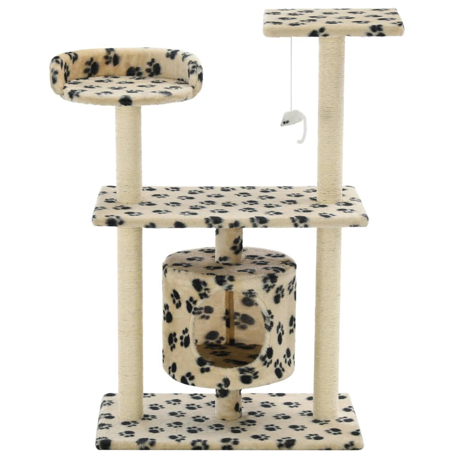 Kattenkrabpaal met sisal krabpalen 95 cm pootafdrukken beige Beige met pootafdrukken