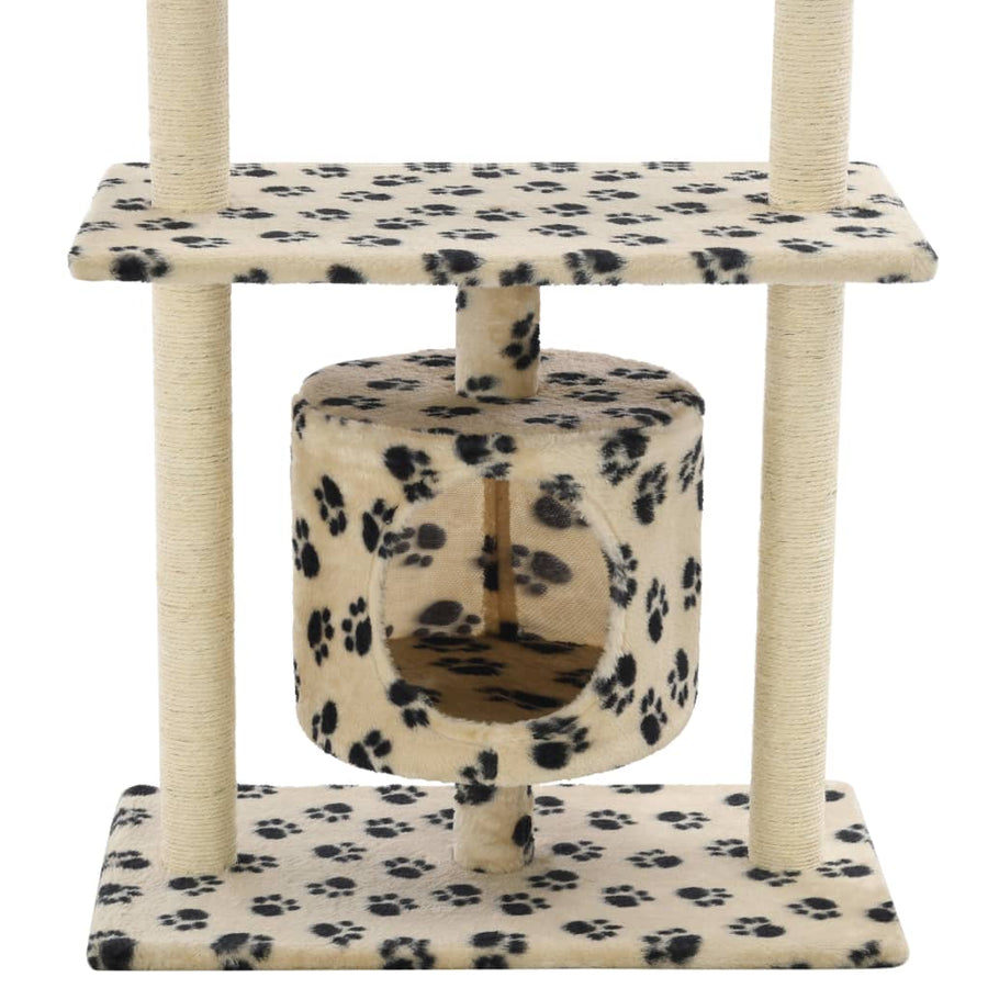 Kattenkrabpaal met sisal krabpalen 95 cm pootafdrukken beige Beige met pootafdrukken