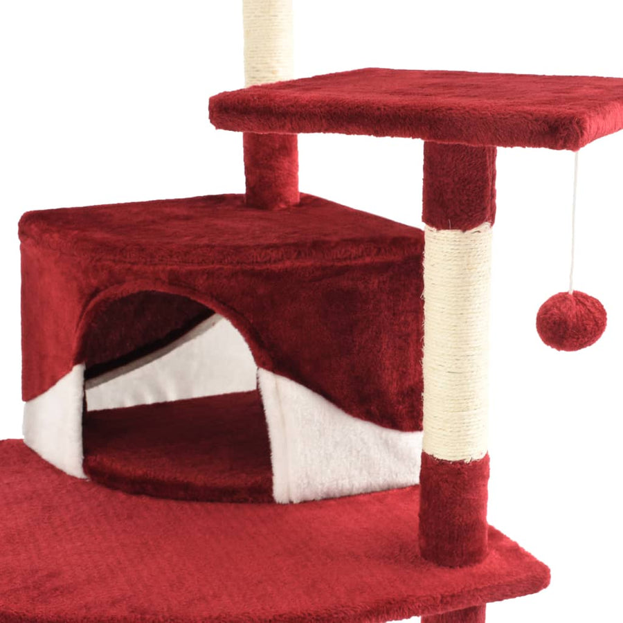 Kattenkrabpaal met sisal krabpalen 203 cm rood en wit Rood en wit