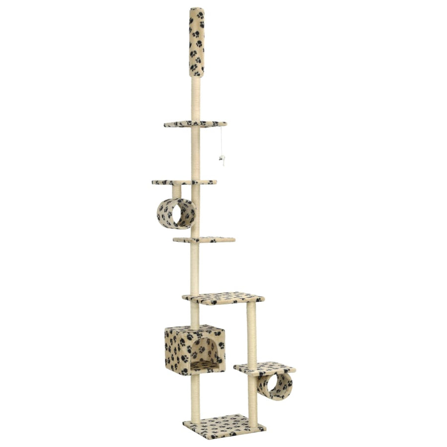 Kattenkrabpaal met sisal krabpalen 260 cm pootafdrukken beige Beige met pootafdrukken