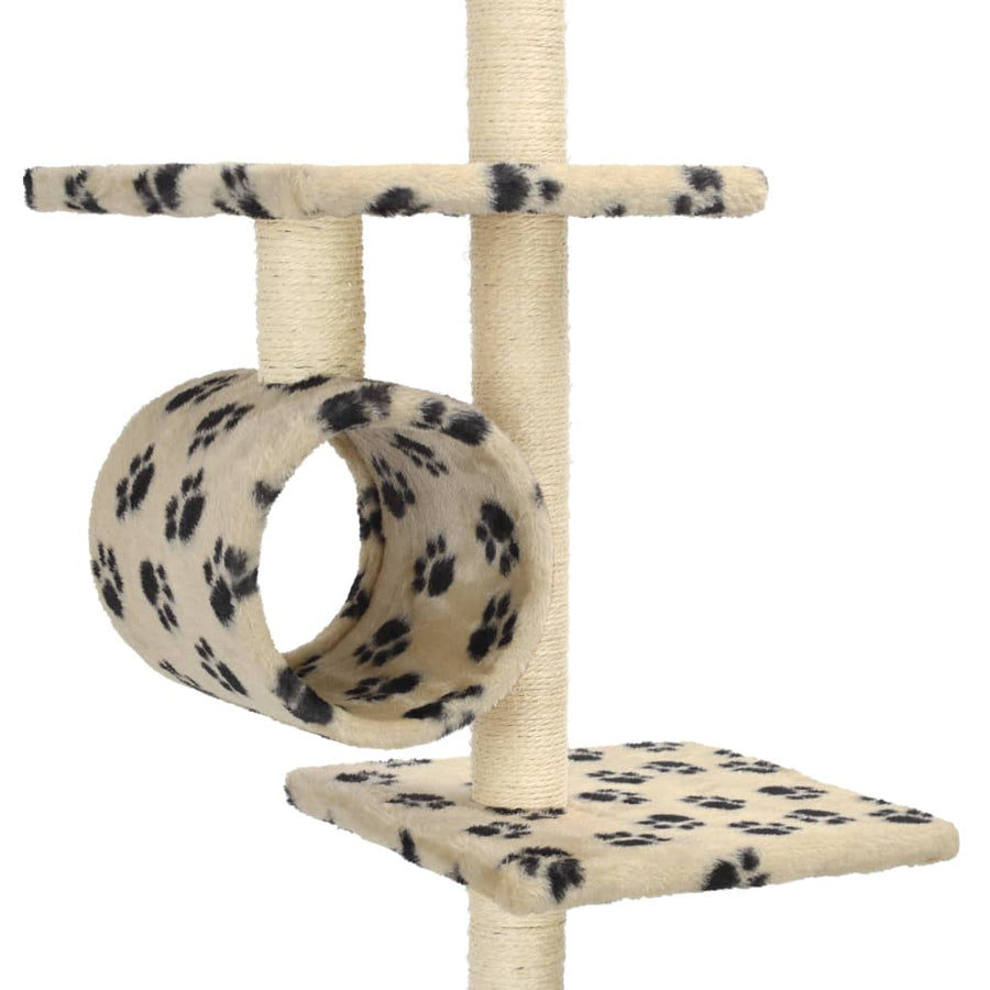 Kattenkrabpaal met sisal krabpalen 260 cm pootafdrukken beige Beige met pootafdrukken
