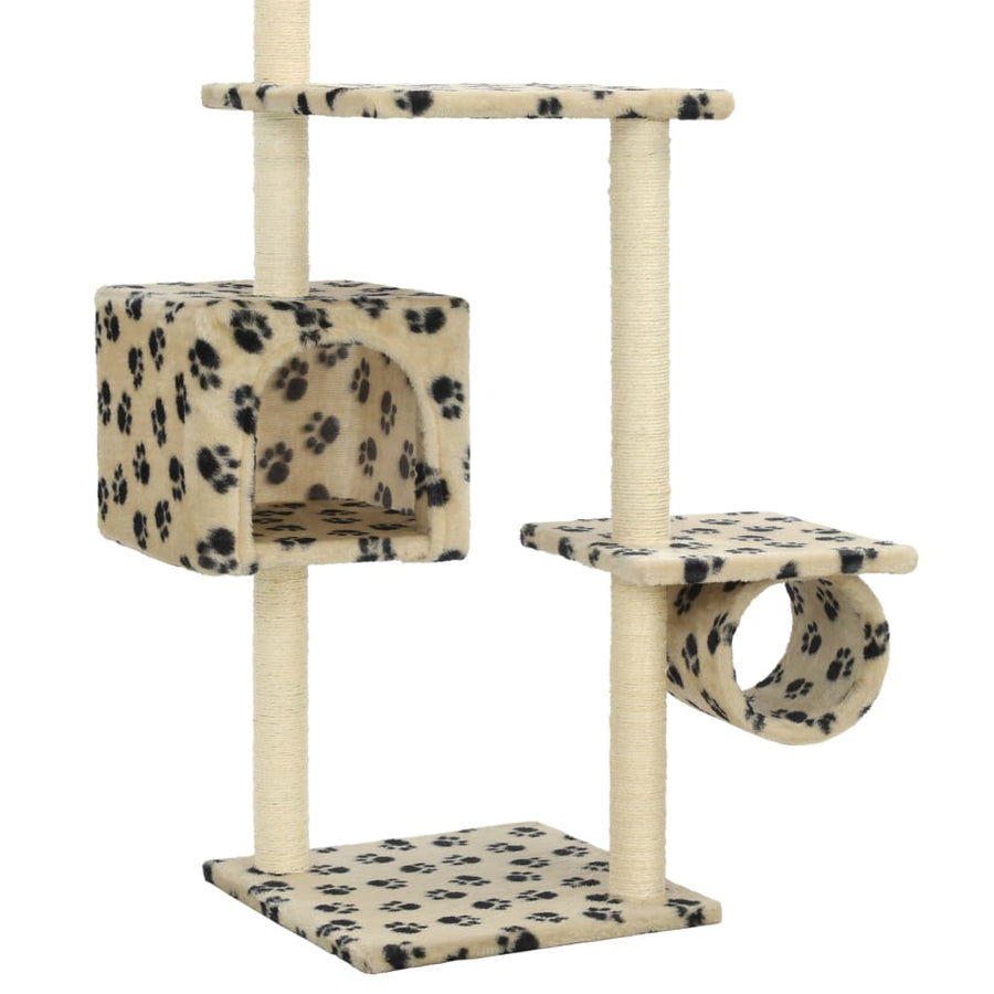 Kattenkrabpaal met sisal krabpalen 260 cm pootafdrukken beige Beige met pootafdrukken