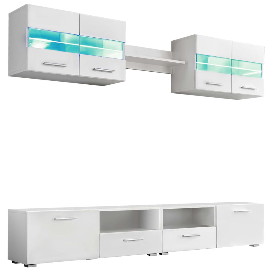 Tv-Wandmeubelset Met Led-Verlichting Hoogglans 5-Delig Wit