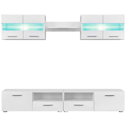 Tv-Wandmeubelset Met Led-Verlichting Hoogglans 5-Delig Wit