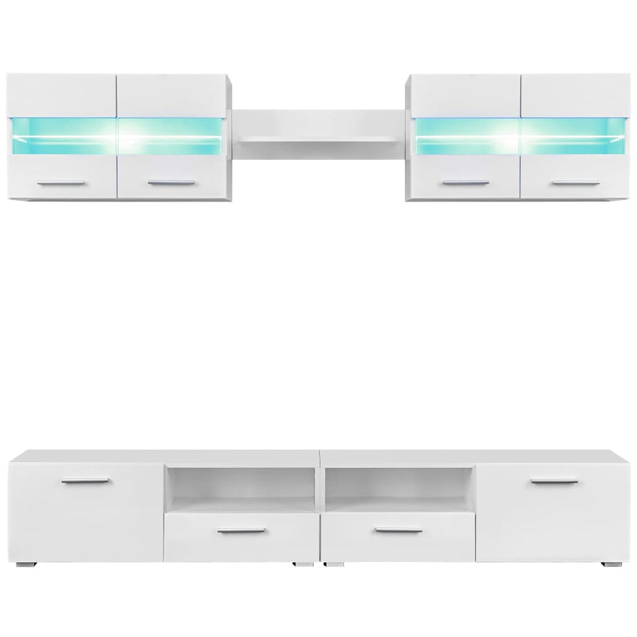 Tv-Wandmeubelset Met Led-Verlichting Hoogglans 5-Delig Wit