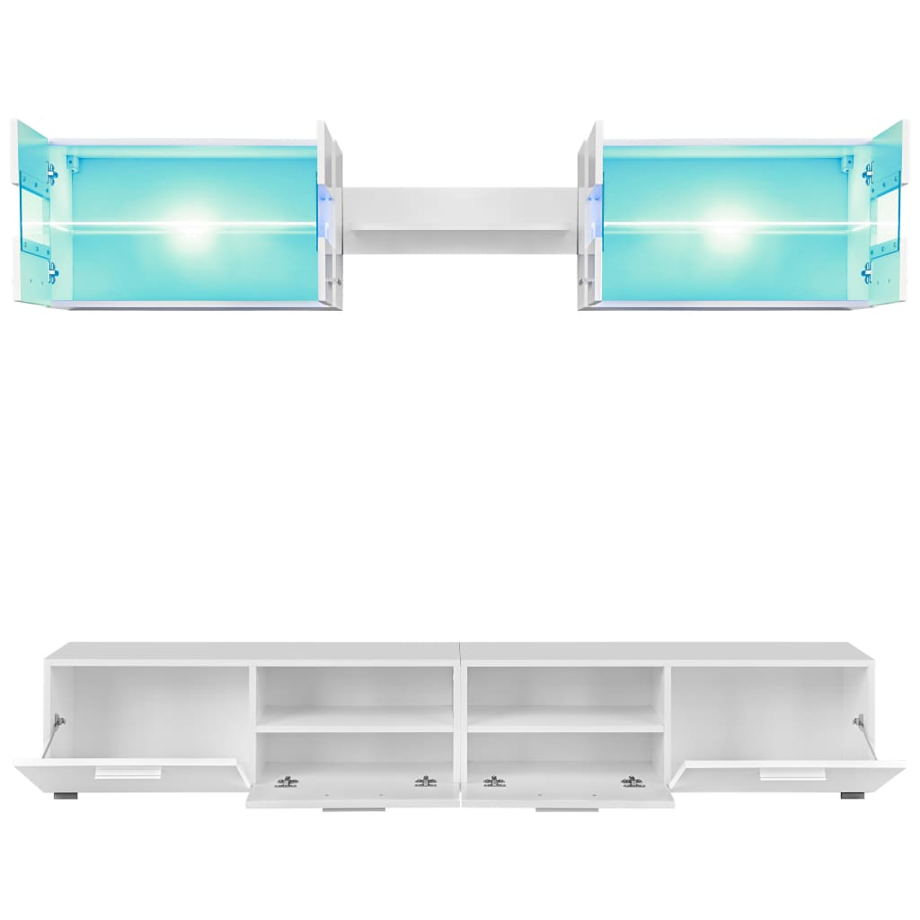 Tv-Wandmeubelset Met Led-Verlichting Hoogglans 5-Delig Wit
