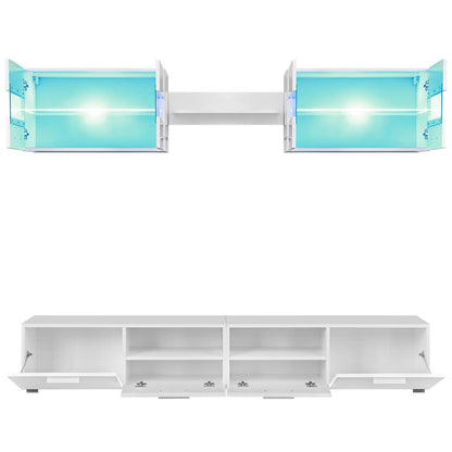 Tv-Wandmeubelset Met Led-Verlichting Hoogglans 5-Delig Wit