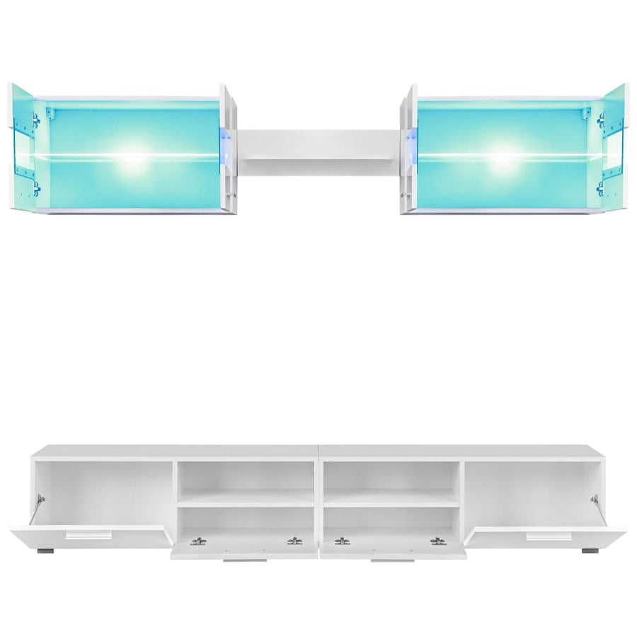 Tv-Wandmeubelset Met Led-Verlichting Hoogglans 5-Delig Wit