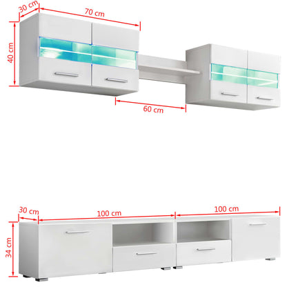 Tv-Wandmeubelset Met Led-Verlichting Hoogglans 5-Delig Wit