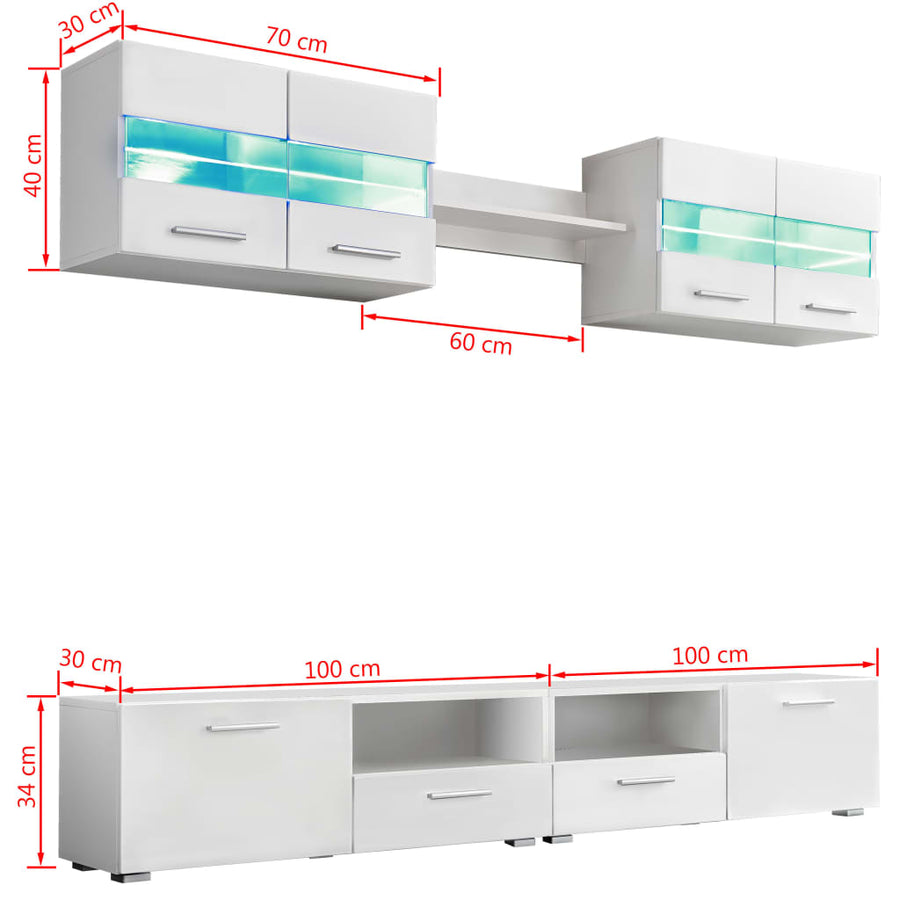 Tv-Wandmeubelset Met Led-Verlichting Hoogglans 5-Delig Wit