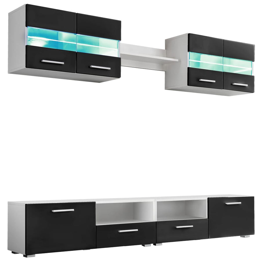 Tv-Wandmeubelset Met Led-Verlichting Hoogglans 5-Delig Zwart