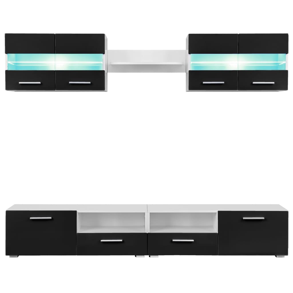 Tv-Wandmeubelset Met Led-Verlichting Hoogglans 5-Delig Zwart