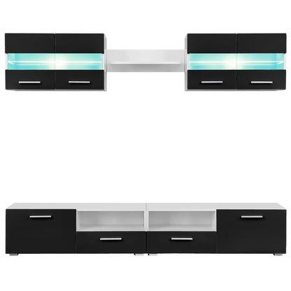 Tv-Wandmeubelset Met Led-Verlichting Hoogglans 5-Delig Zwart