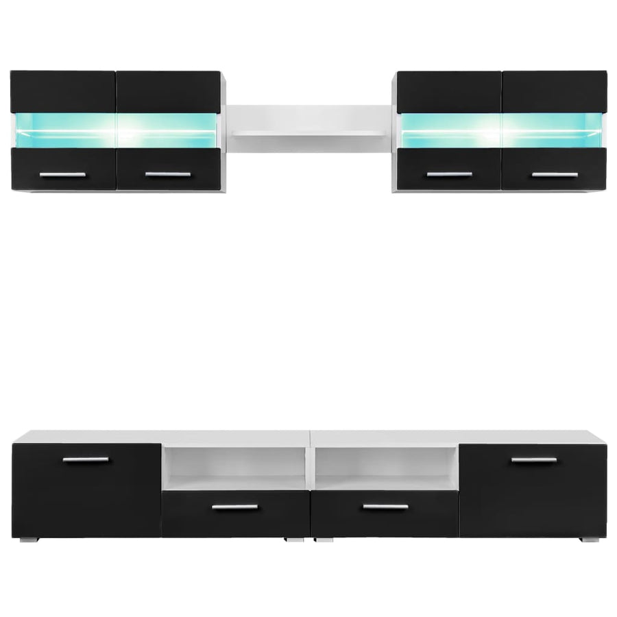 Tv-Wandmeubelset Met Led-Verlichting Hoogglans 5-Delig Zwart