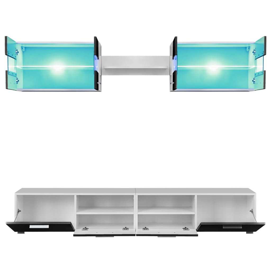 Tv-Wandmeubelset Met Led-Verlichting Hoogglans 5-Delig Zwart