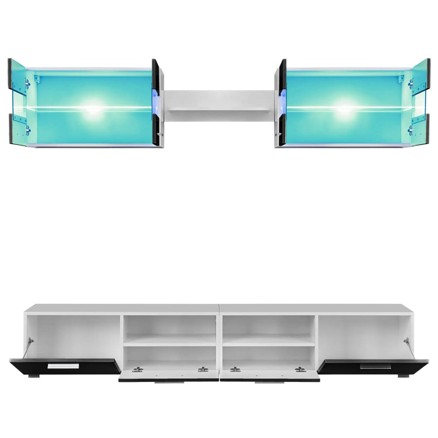 Tv-Wandmeubelset Met Led-Verlichting Hoogglans 5-Delig Zwart