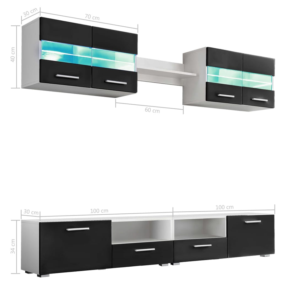 Tv-Wandmeubelset Met Led-Verlichting Hoogglans 5-Delig Zwart