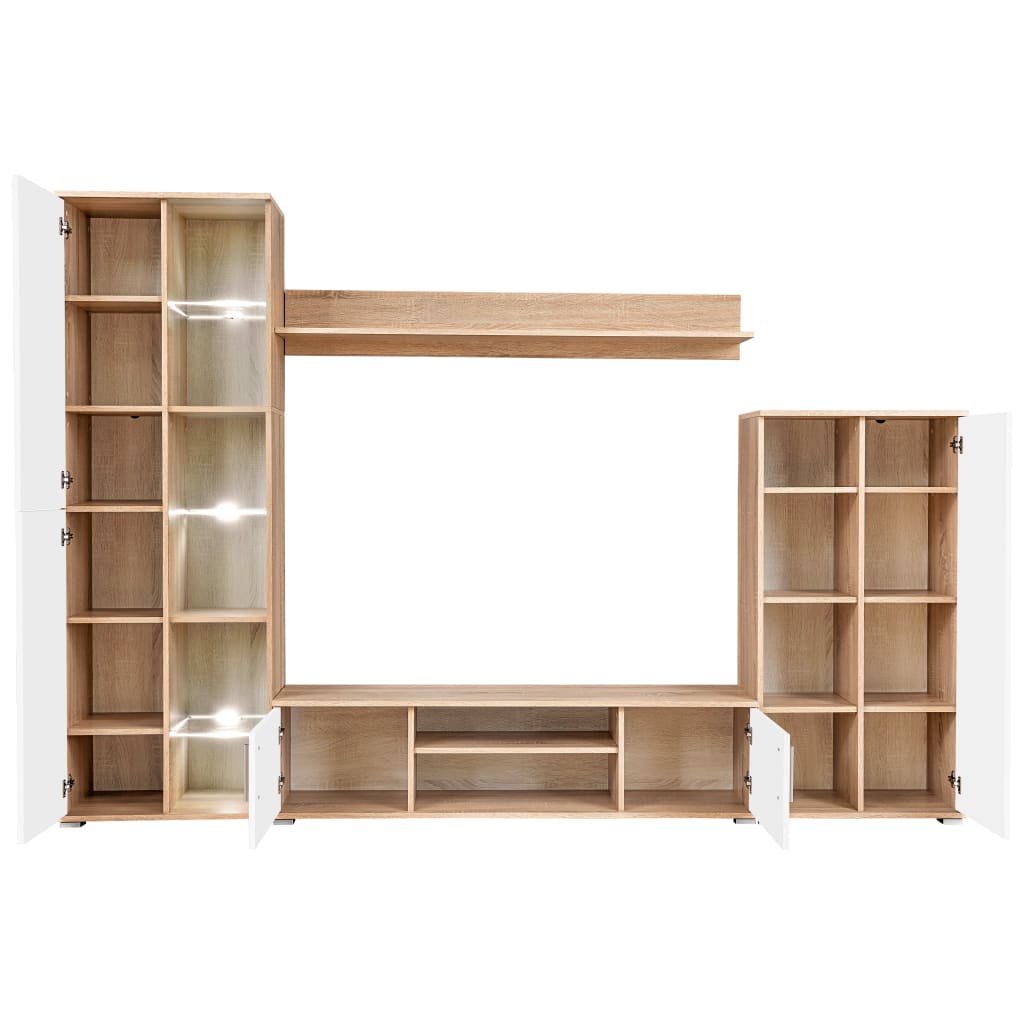 Tv-Wandmeubel Met Led-Verlichting Sonoma Eiken en wit