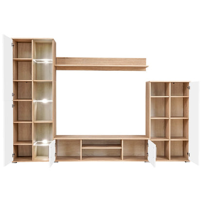 Tv-Wandmeubel Met Led-Verlichting Sonoma Eiken en wit