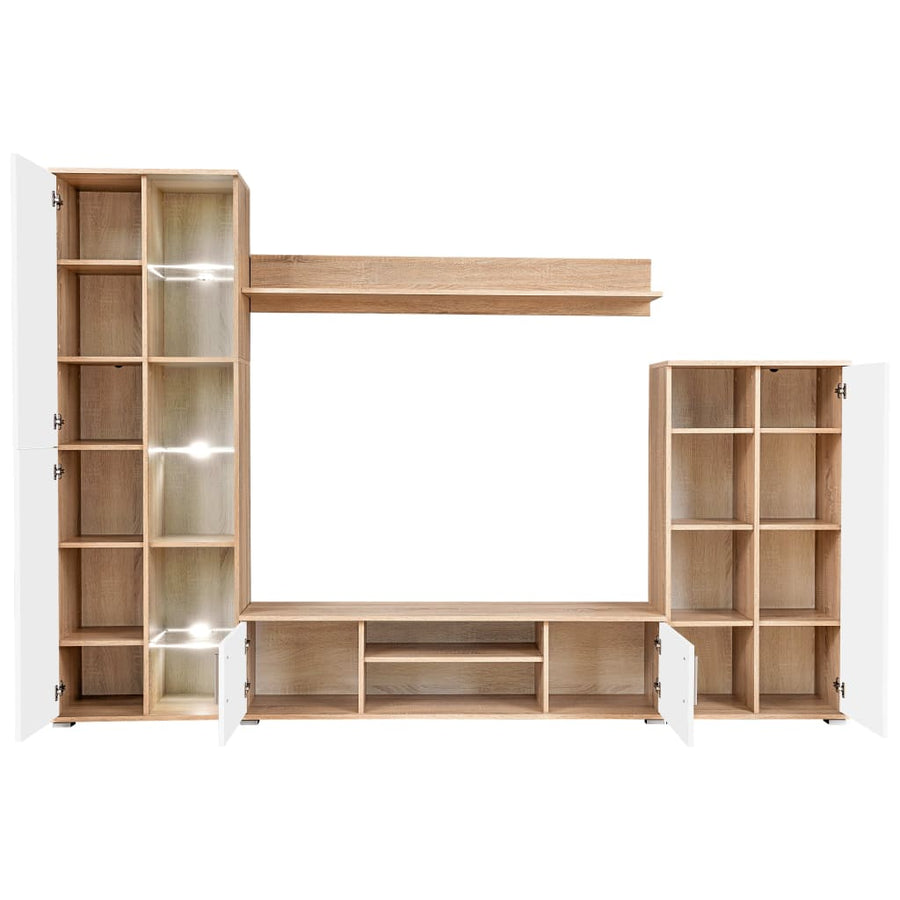 Tv-Wandmeubel Met Led-Verlichting Sonoma Eiken en wit