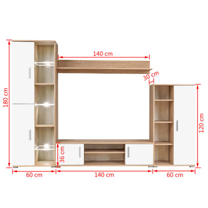 Tv-Wandmeubel Met Led-Verlichting Sonoma Eiken en wit
