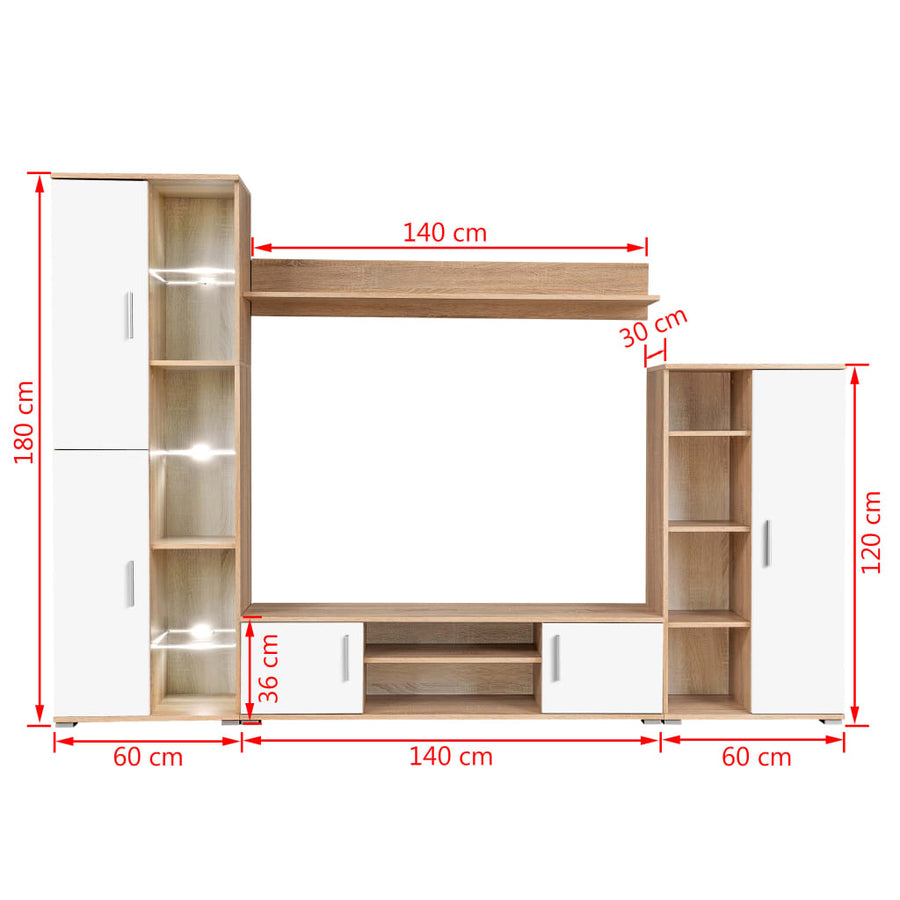 Tv-Wandmeubel Met Led-Verlichting Sonoma Eiken en wit