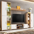 TV wall unit with LED lighting Sonoma oak and white